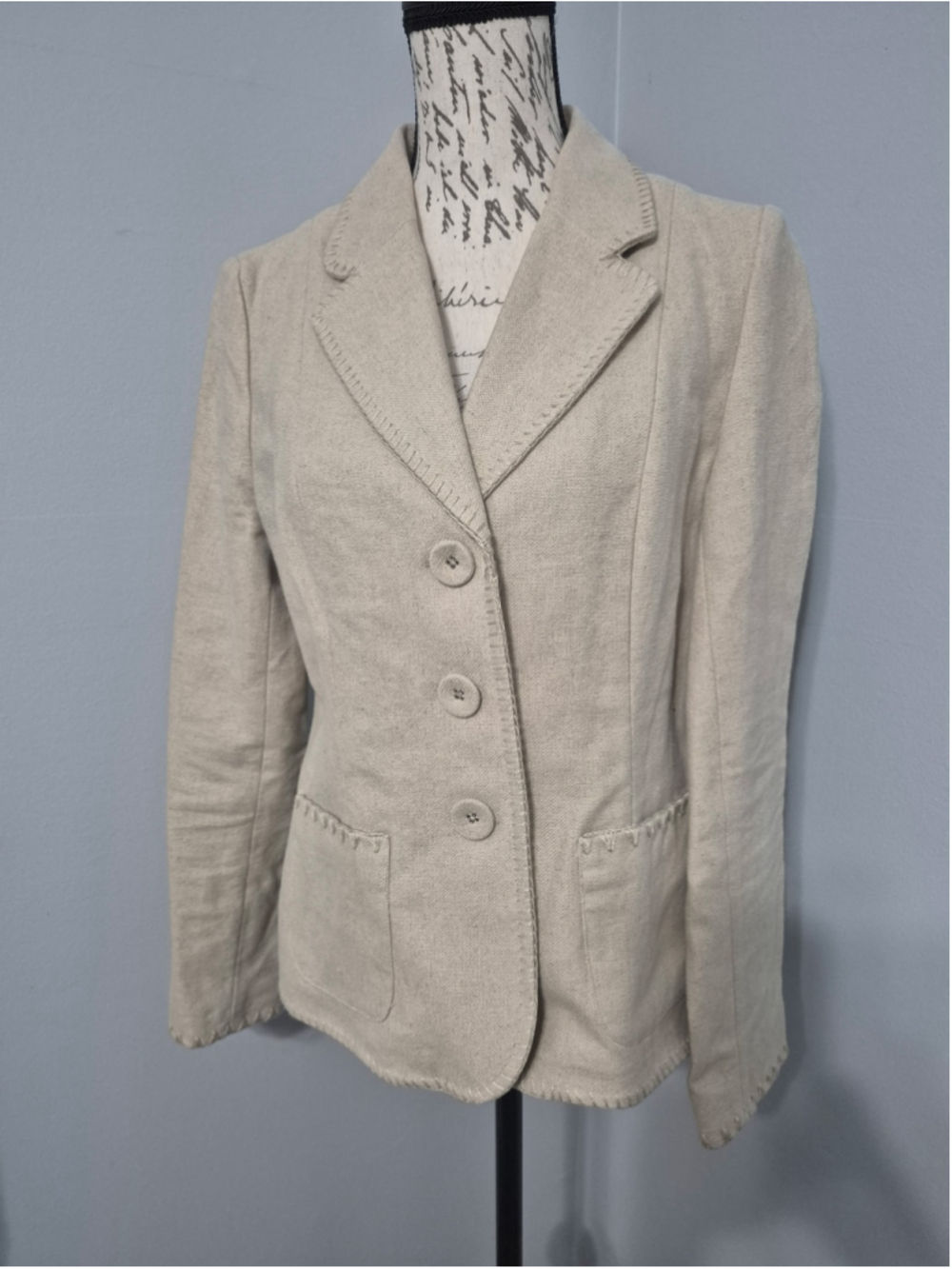 Vintage Women's Harold's Linen Blend Blazer Jacket Beige 3 Button Size 8